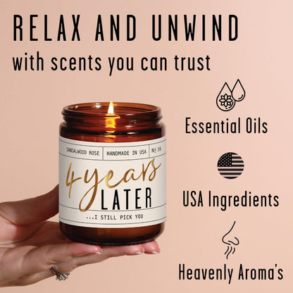 4th Anniversary Gift for Wife – Sandalwood Rose Soy Candle | 50-Hour Burn | USA Made