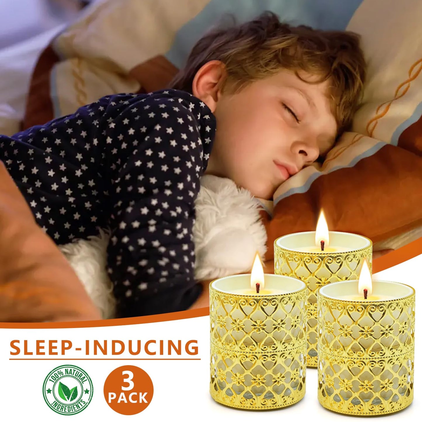 6 Pack Scented Candles with Gold Holders - 120 Hours Total
