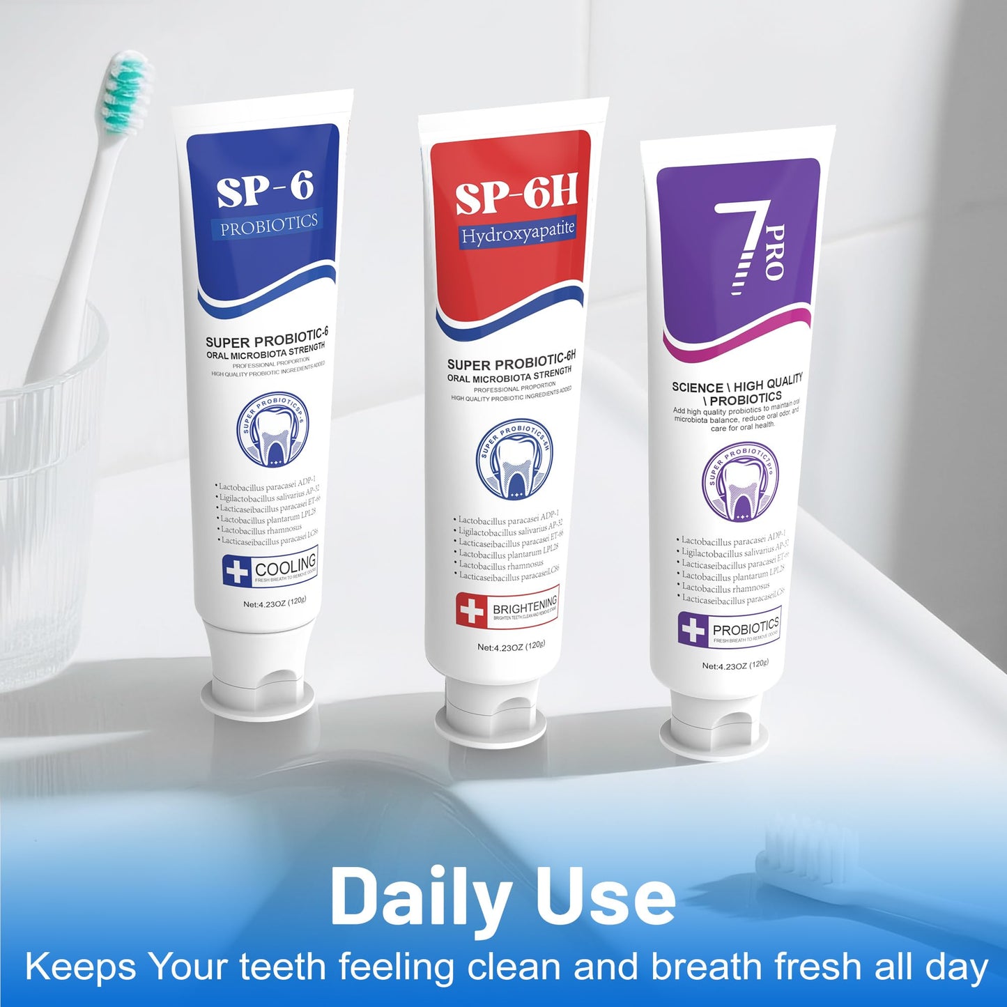 SP-6 Toothpaste Set – 6 Probiotics Whitening & 7Pro Deep Whitening (Fluoride-Free) 3-in-1