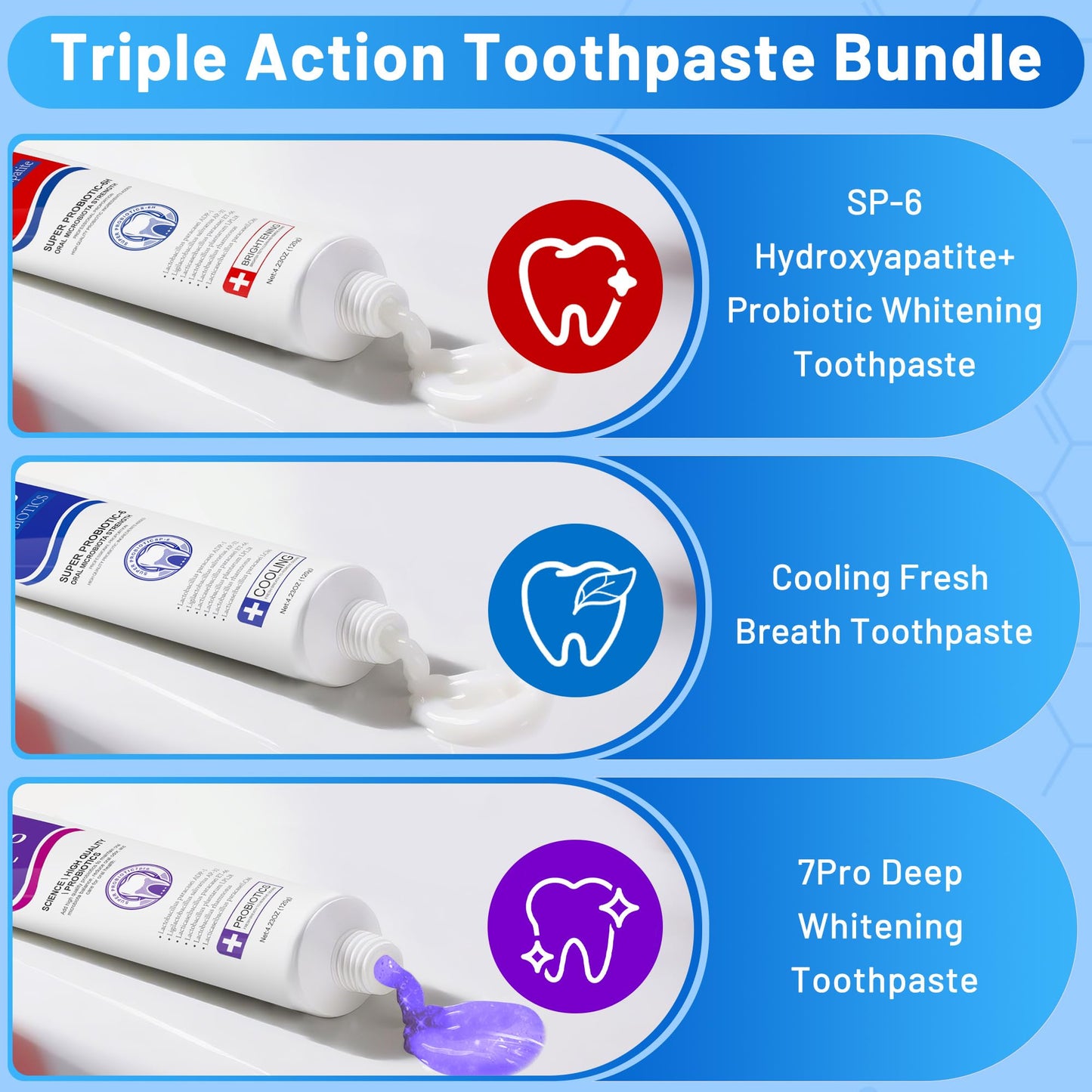 SP-6 Toothpaste Set – 6 Probiotics Whitening & 7Pro Deep Whitening (Fluoride-Free) 3-in-1