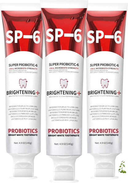SP-6 Probiotic Whitening Toothpaste & SP-6 Ultra Whitening Toothpaste – Fluoride-Free, Fresh Mint Flavor, 3pc Pack