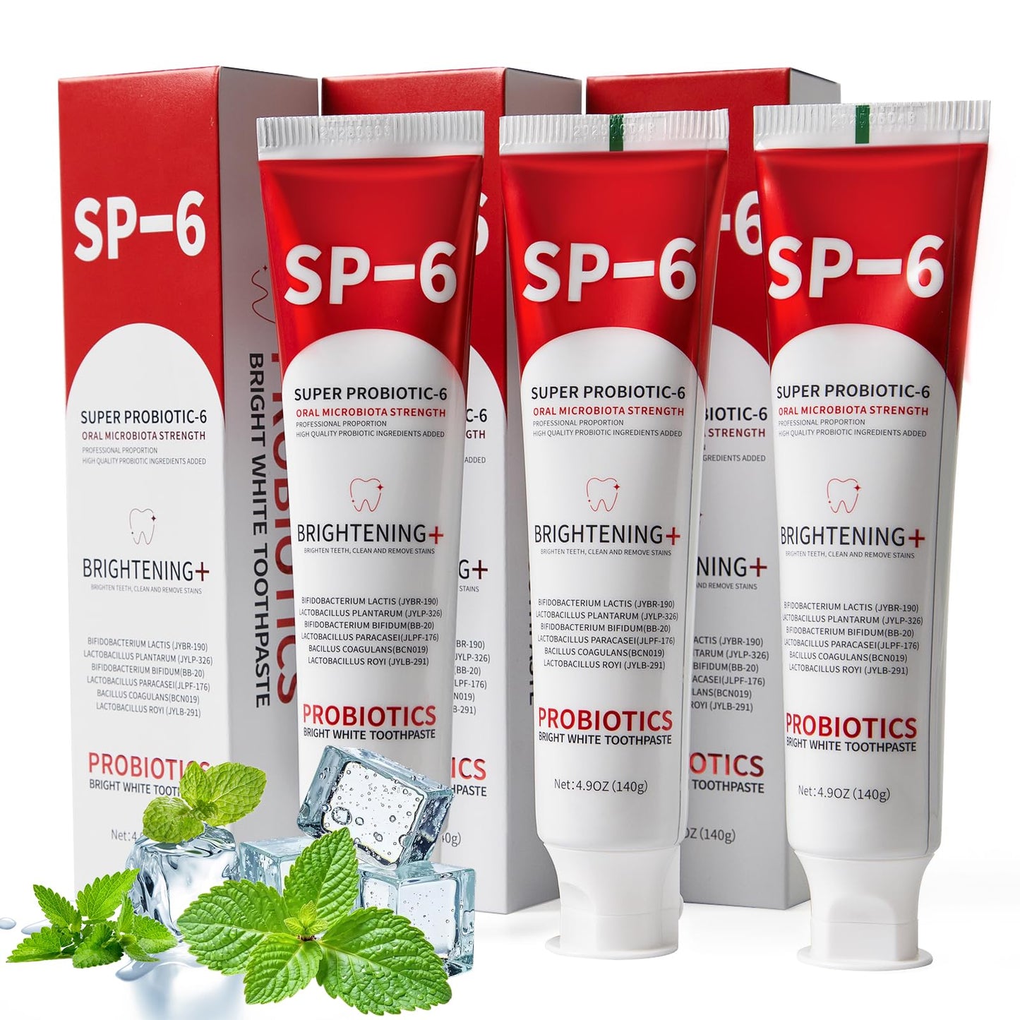SP-6 Probiotic Whitening Toothpaste – 4.9oz, 3-Pack, Enamel-Safe, Fluoride-Free