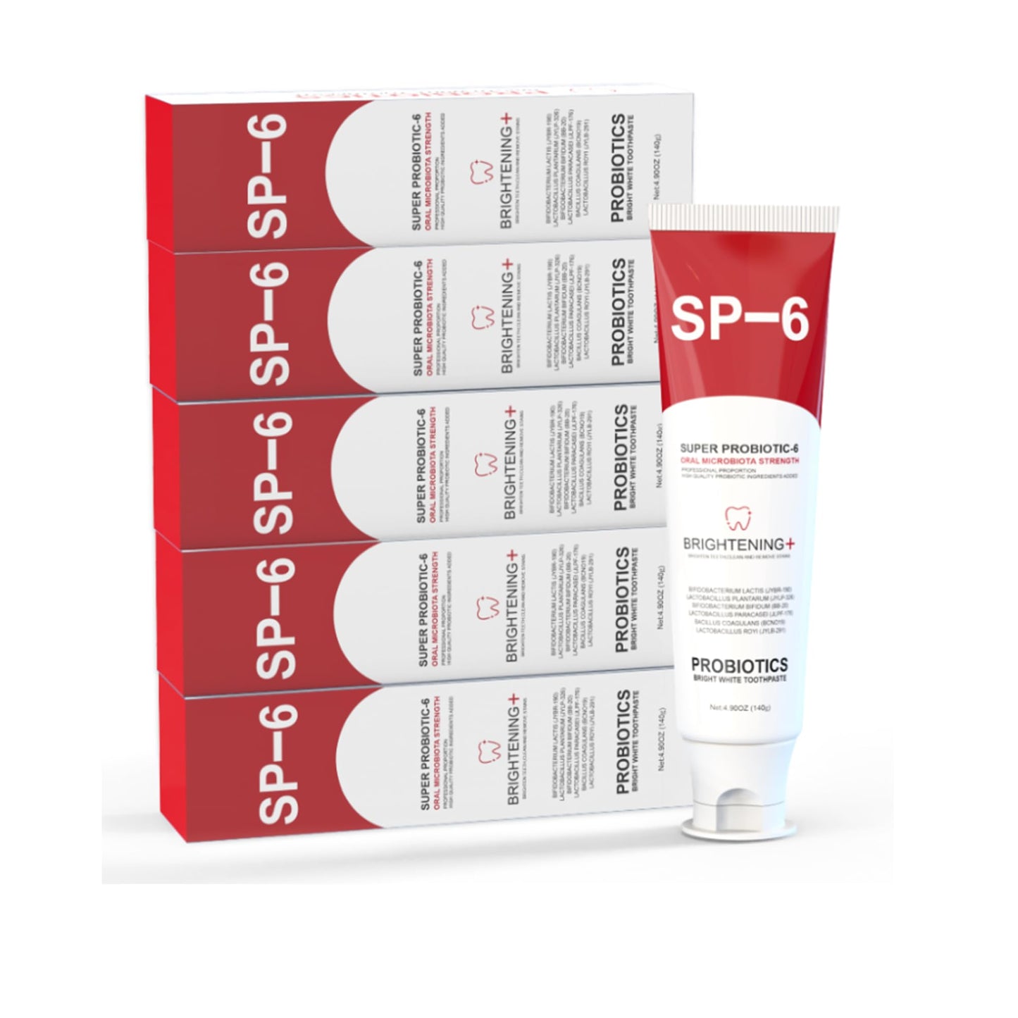 SP-6 Probiotic Whitening Toothpaste – 4.9 oz, Fluoride-Free, Minty Fresh Breath, 6 Probiotics for Gum Health