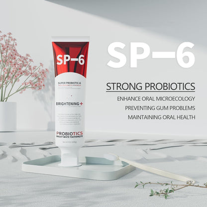 SP-6 Probiotic Whitening Toothpaste – 6 Probiotics for Whitening, Gum Health, Enamel-Safe, Fluoride-Free, Fresh Mint | 4.9 oz