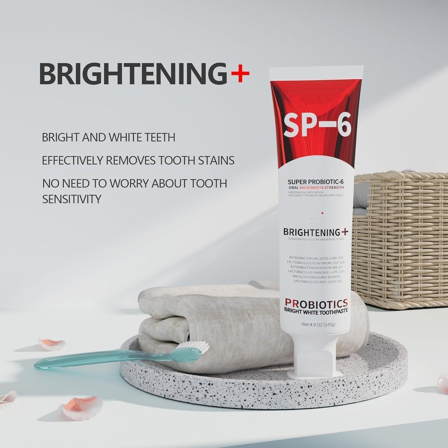 SP-6 Probiotic Whitening Toothpaste – 6 Probiotics for Whitening, Gum Health, Enamel-Safe, Fluoride-Free, Fresh Mint | 4.9 oz