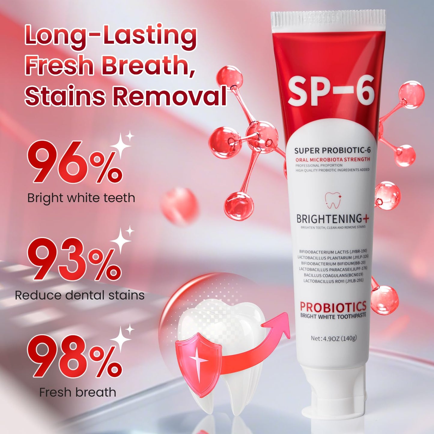 SP-6 Probiotic Whitening Toothpaste – 6 Probiotics, Enamel-Safe, Fluoride-Free, Fresh Mint