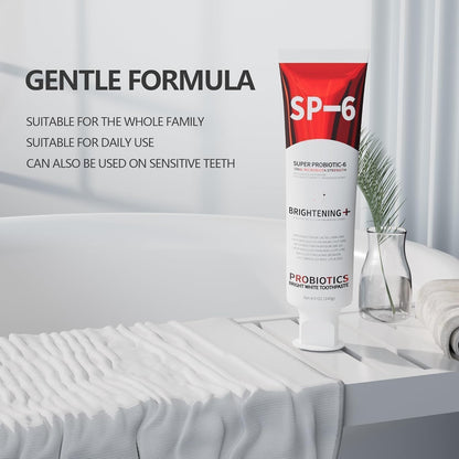 SP-6 Probiotic Whitening Toothpaste - 2-Pack, 4.9 oz Each | 6 Probiotics, Enamel Protection, Fluoride-Free, Fresh Mint