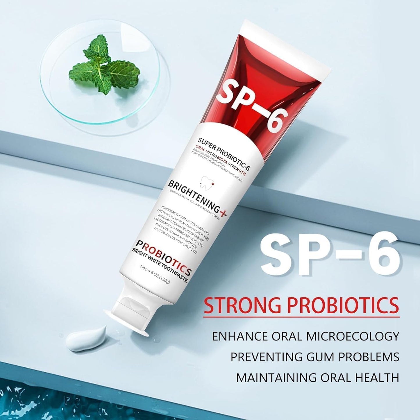 SP-6 Probiotics Whitening Toothpaste – Teeth Whitening, Gum Health, 6 Probiotics, Fluoride-Free, Minty Fresh