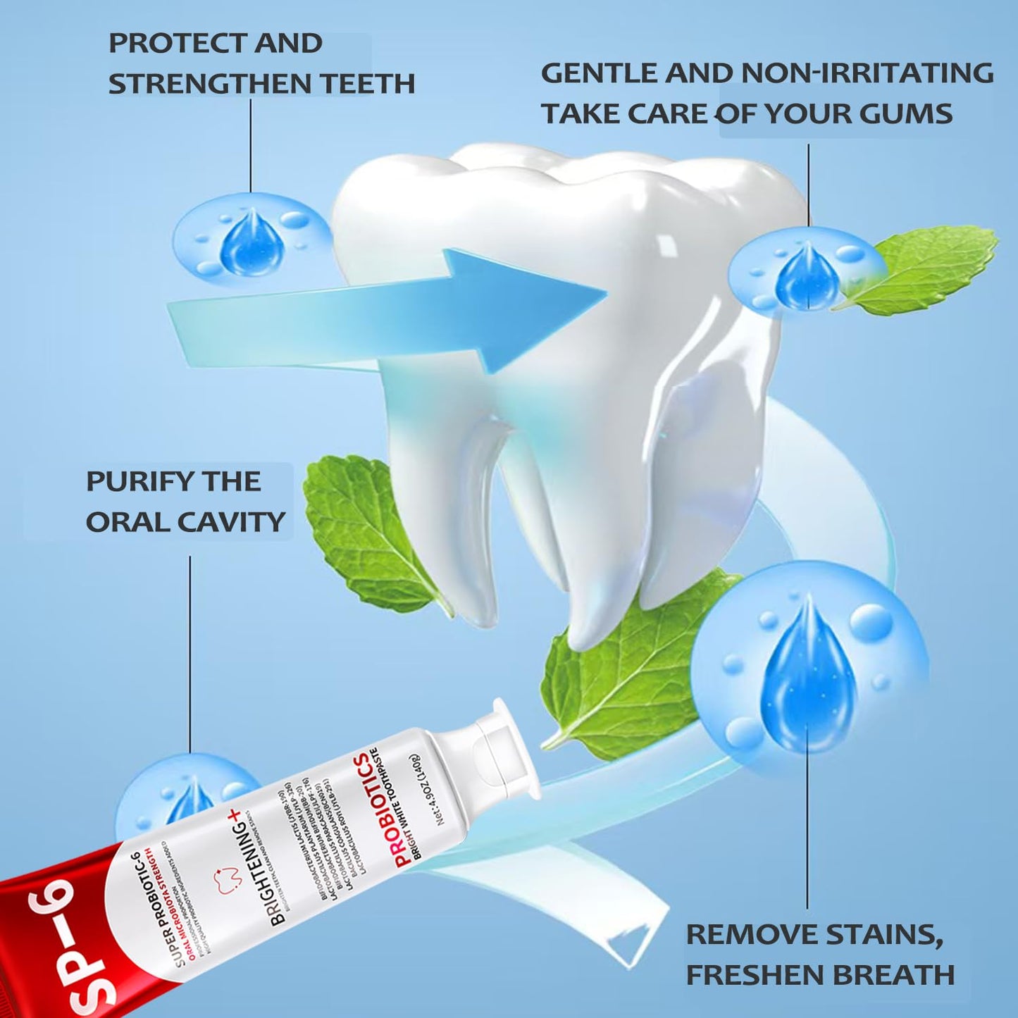SP-6 Probiotics Whitening Toothpaste – 2 PCS, Fluoride-Free, Mint