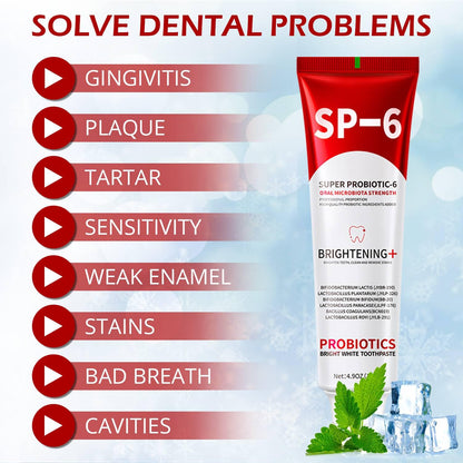 SP-6 Probiotics Whitening Toothpaste – Probiotics for Whitening, Gum Health, Enamel-Safe, Fluoride-Free