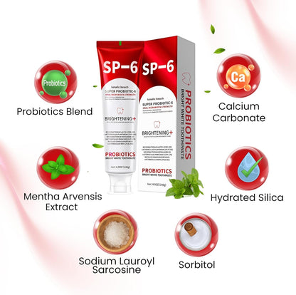 SP-6 Probiotics Whitening Toothpaste | Fluoride-Free Enamel-Safe Whitening & Fresh Breath