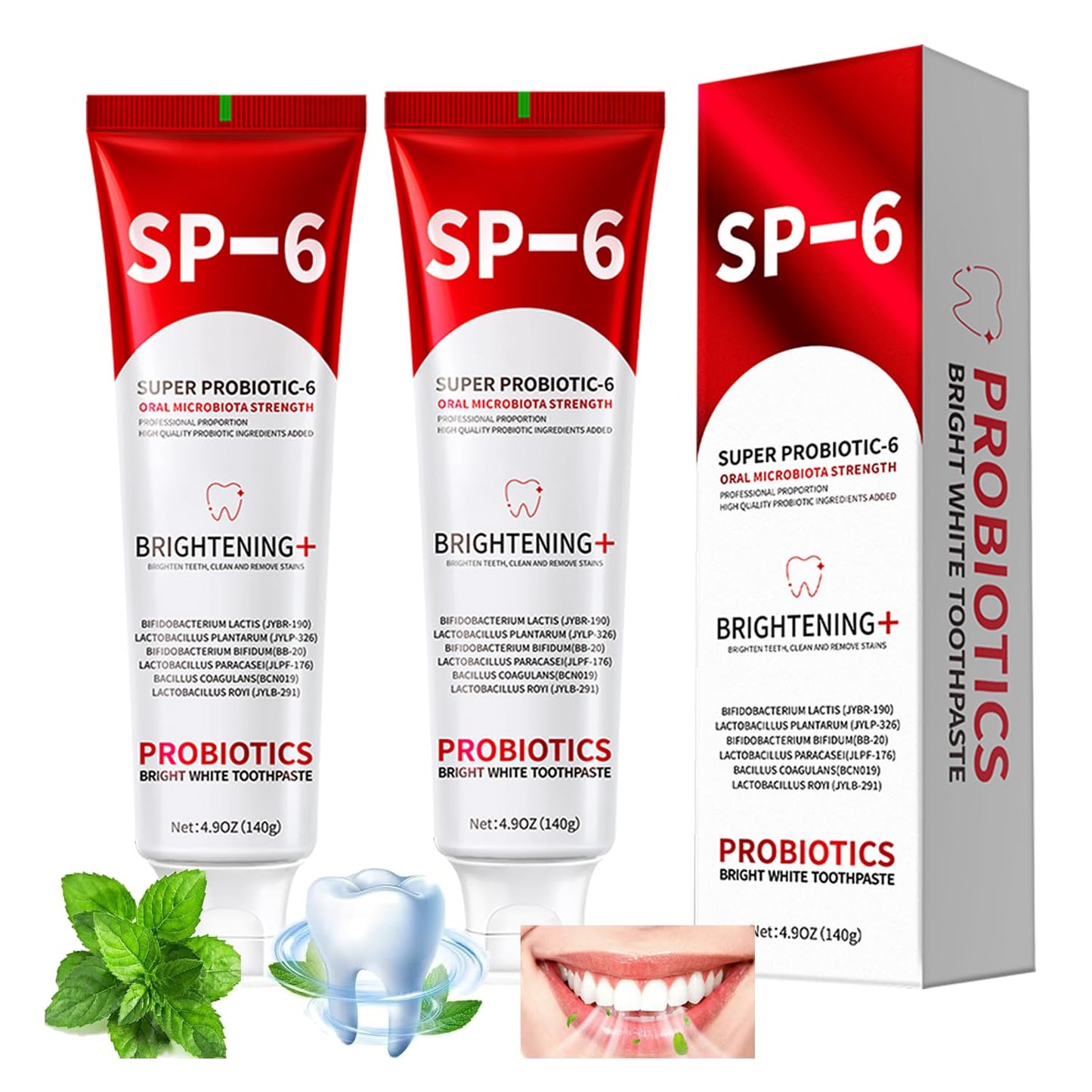 SP-6 Probiotics Whitening Toothpaste – 2 PCS, Fluoride-Free, Mint