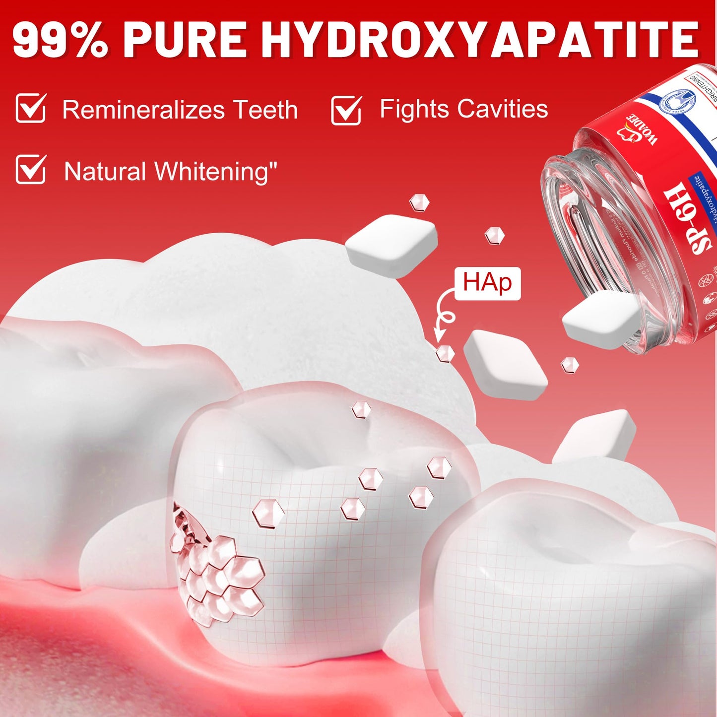 SP-6 Probiotics & Hydroxyapatite Toothpaste Tablets - Remineralizing, Fluoride-Free Whitening (62 Count)