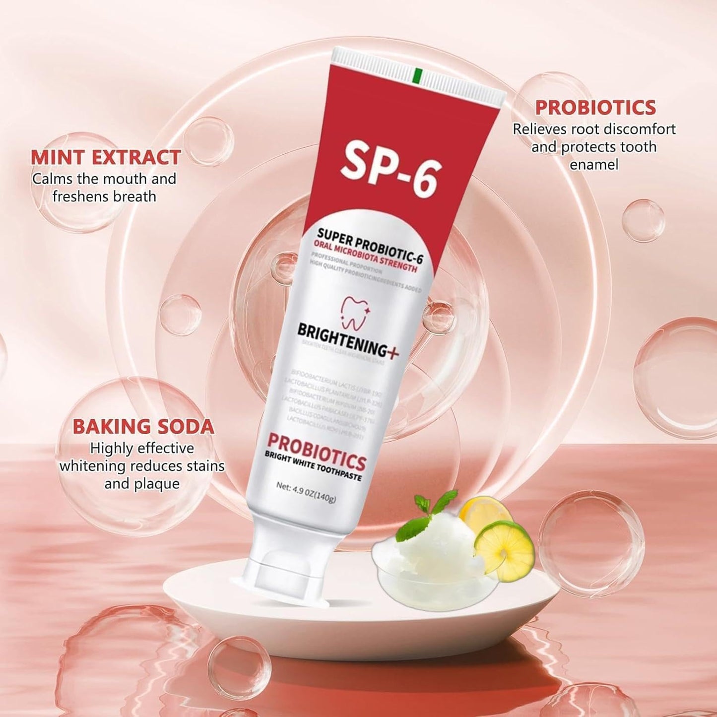 SP-6 Probiotic Whitening Toothpaste & SP-6 Ultra Whitening Toothpaste – Fluoride-Free, Fresh Mint Flavor, 3pc Pack