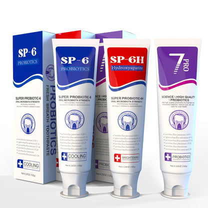 SP-6 Toothpaste Set – 6 Probiotics Whitening & 7Pro Deep Whitening (Fluoride-Free) 3-in-1