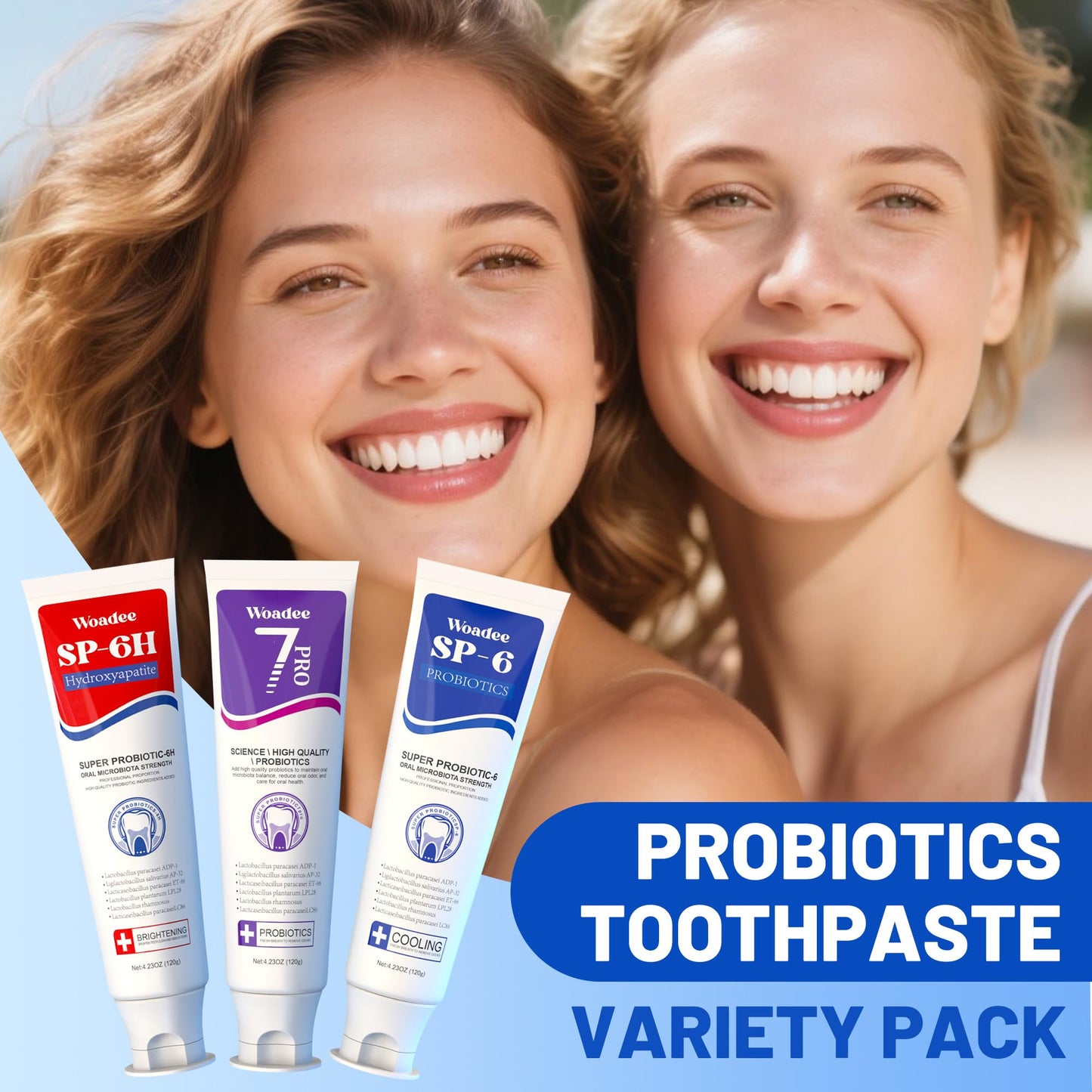 SP-6 Toothpaste Set – 6 Probiotics Whitening & Fresh Breath, Fluoride-Free (2 Tubes, Red & Purple)
