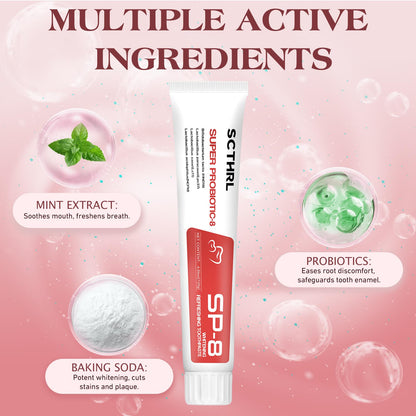 SP-8 Probiotic Ultra Whitening Toothpaste Upgraded 2.0 – Fluoride-Free, Probiotic-Infused Formula for Gum Health, Enamel Strength & Fresh Breath