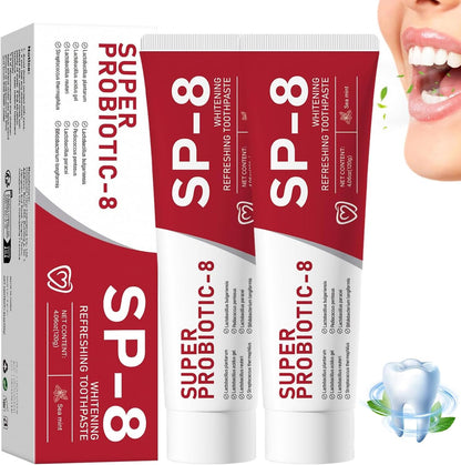 SP-8 Probiotics Whitening Toothpaste – Fluoride-Free, Probiotic-Infused, Ultra Fresh Mint (2 Pcs)