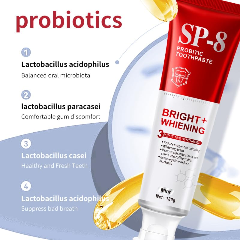 SP-8 Probiotics Whitening Toothpaste - Enamel-Safe, Fluoride-Free Whitening & Gum Health