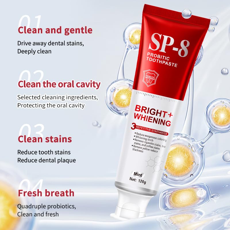 SP-8 Probiotics Whitening Toothpaste - Enamel-Safe, Fluoride-Free Whitening & Gum Health