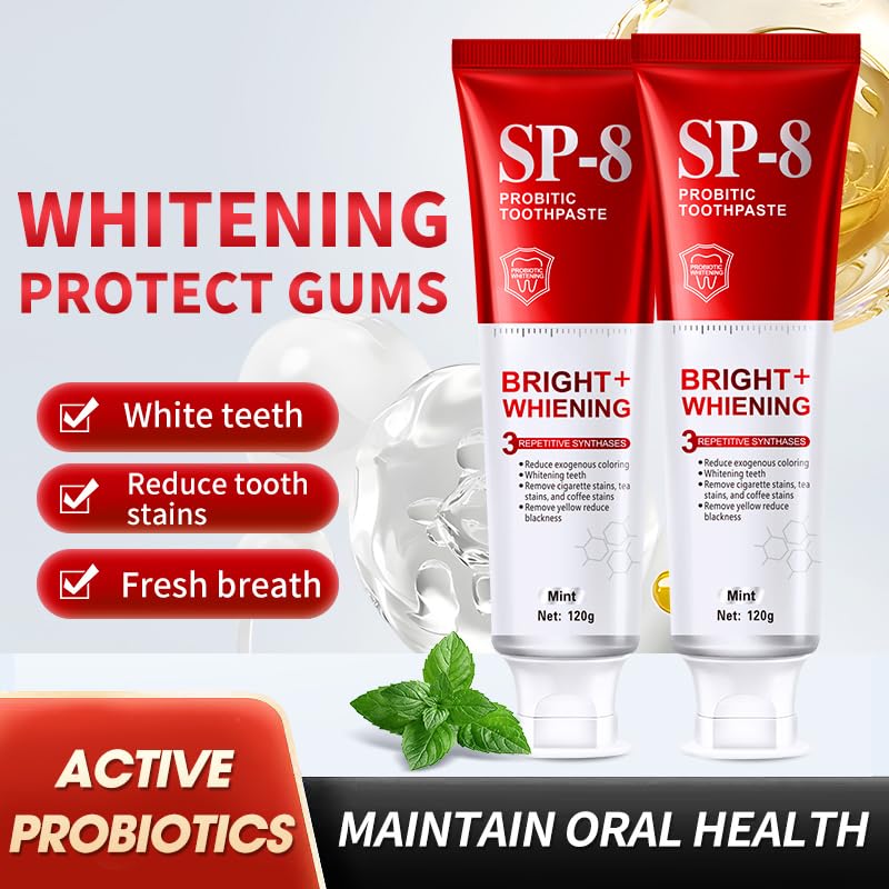 SP-8 Probiotics Whitening Toothpaste – Enamel-Safe, Fluoride-Free, Double Mint Flavor