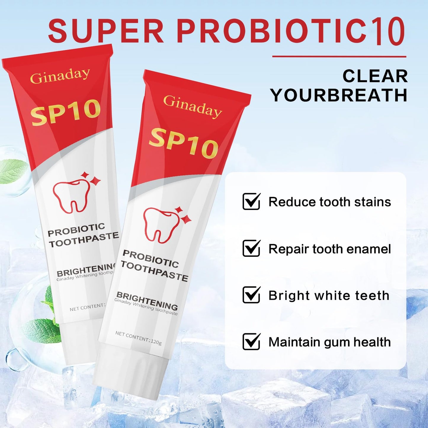 2 Pcs SP10 Probiotic Whitening Toothpaste – Deep Cleaning & Fresh Breath
