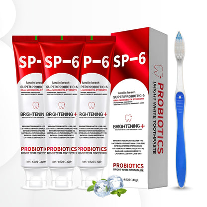 SP6 Toothpaste 3-Pack – Probiotic Whitening, Gum Health, Fluoride-Free, Mint 4.9 oz