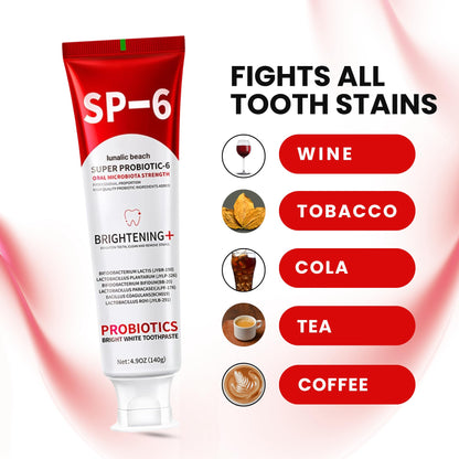 SP6 Toothpaste 3-Pack – Probiotic Whitening, Gum Health, Fluoride-Free, Mint 4.9 oz