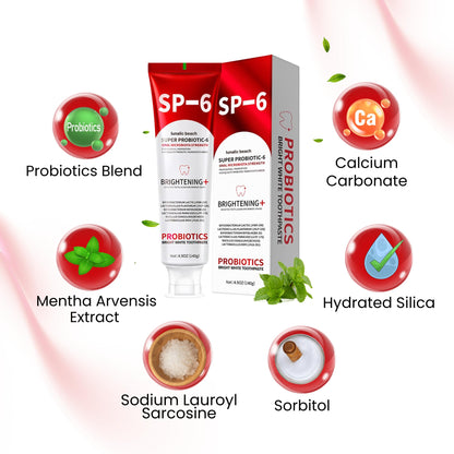 SP6 Toothpaste 3-Pack – Probiotic Whitening, Gum Health, Fluoride-Free, Mint 4.9 oz