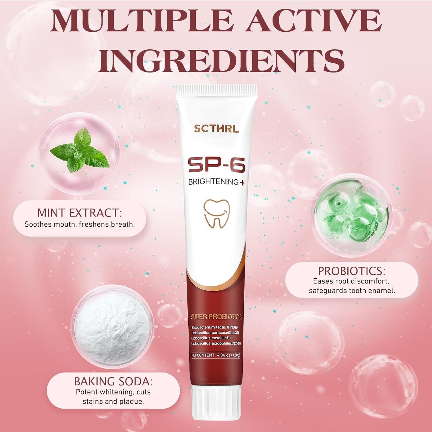 SP-6 Probiotic Whitening Toothpaste – Fluoride Free, Mint, Sensitive Teeth