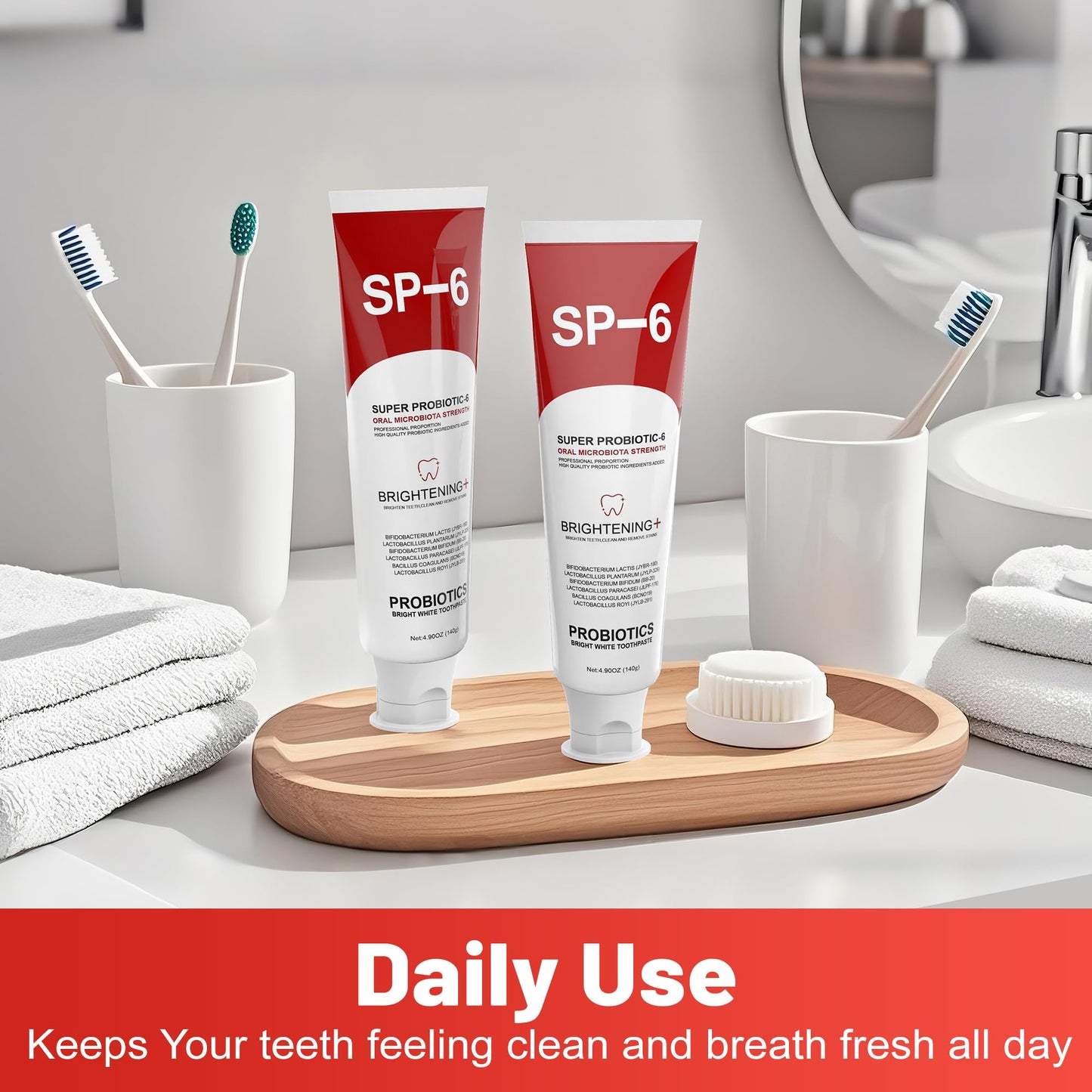 SP-6 Probiotic Whitening Toothpaste - 6 Probiotics, Fluoride-Free, Mint Flavor, 4.9 oz