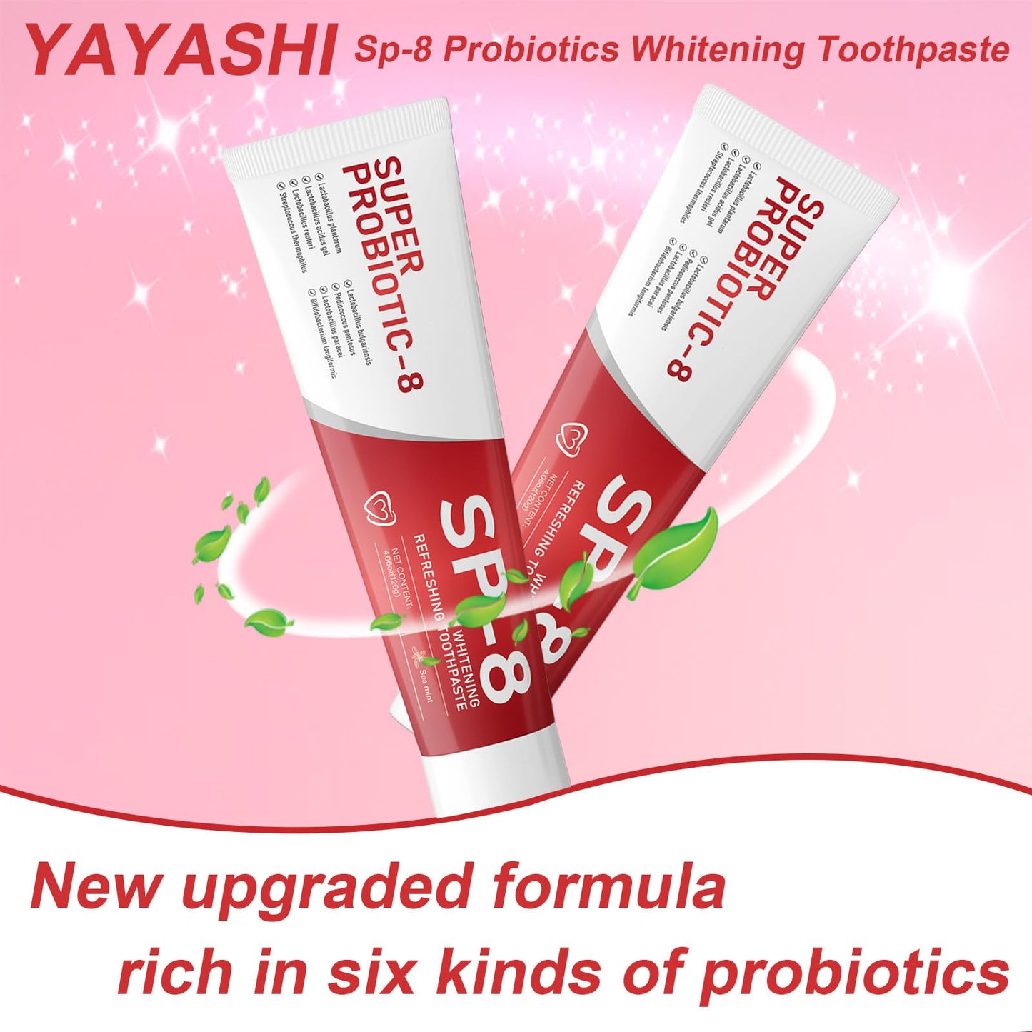SP8 Probiotics Whitening Toothpaste - Fluoride-Free, Probiotic-Infused Formula, Ultra Fresh Mint 4.23oz 2-Pack