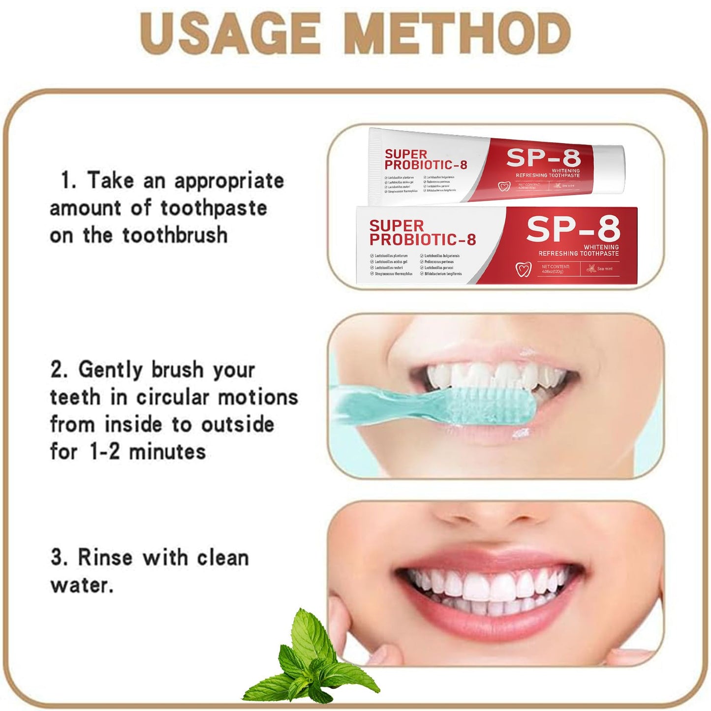 SP8 Probiotics Whitening Toothpaste - Fluoride-Free, Probiotic-Infused Formula, Ultra Fresh Mint 4.23oz 2-Pack