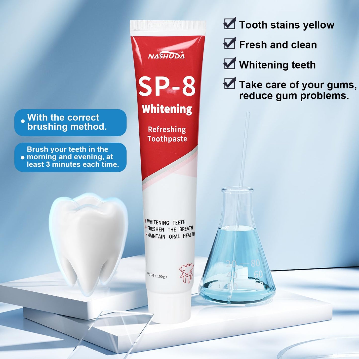 SP-8 Probiotic Ultra Whitening Toothpaste – Fresh Breath & Deep Cleaning (2PCS)