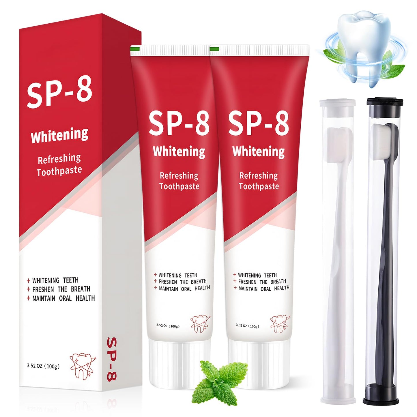 Sp8 Probiotic Brightening Toothpaste – SP-8 Ultra Whitening, 2 Tubes + 2 Toothbrushes
