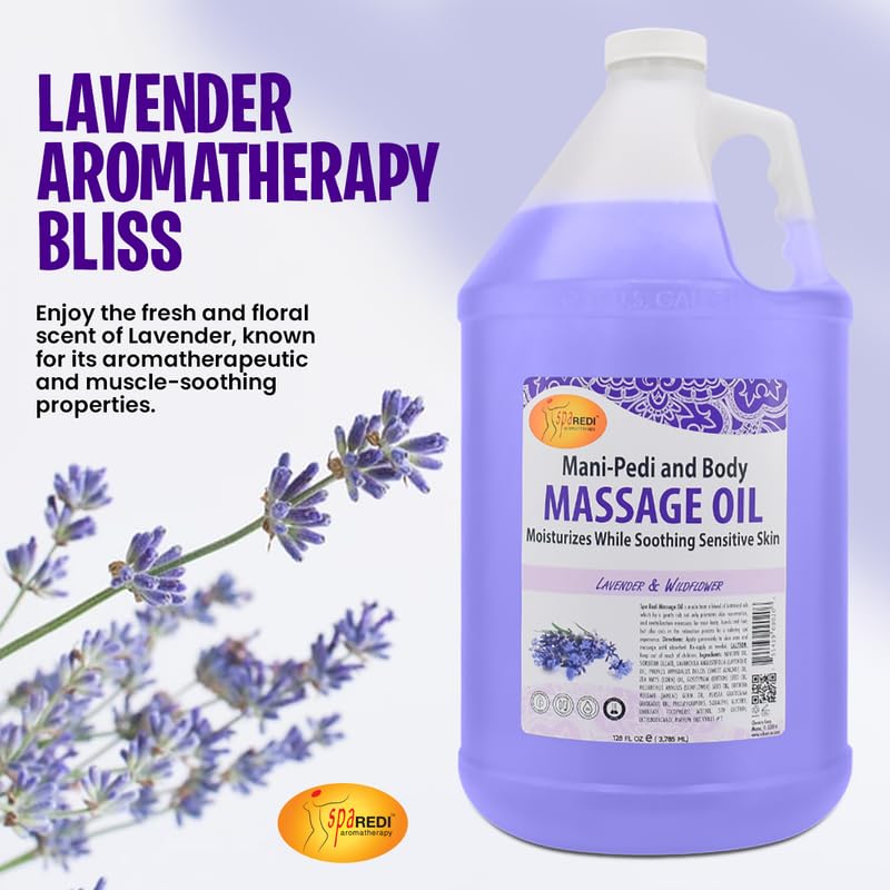 SPA REDI Massage Oil – Lavender Wildflower (128 Oz) | Full Body Massage Therapy