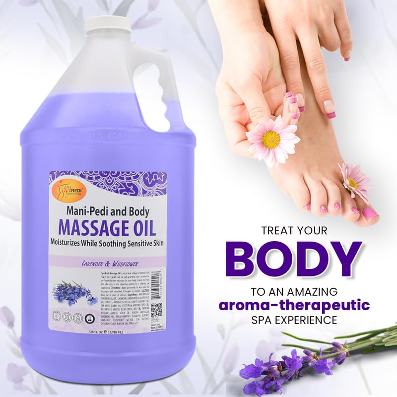 SPA REDI Massage Oil – Lavender Wildflower (128 Oz) | Full Body Massage Therapy