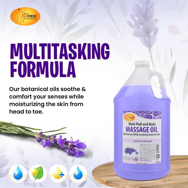 SPA REDI Massage Oil – Lavender Wildflower (128 Oz) | Full Body Massage Therapy