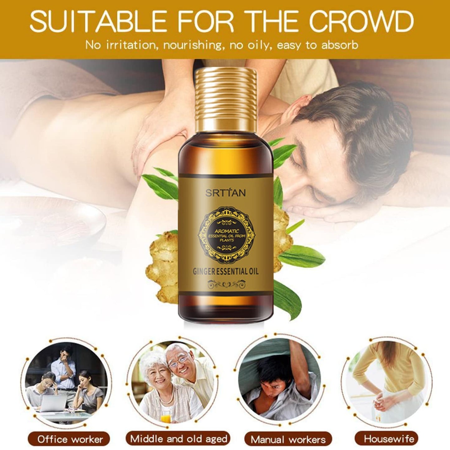 2PC (60ml) Belly Drainage Ginger Oil – Ginger Oil for Massage, Lymphatic Drainage & Skin Care