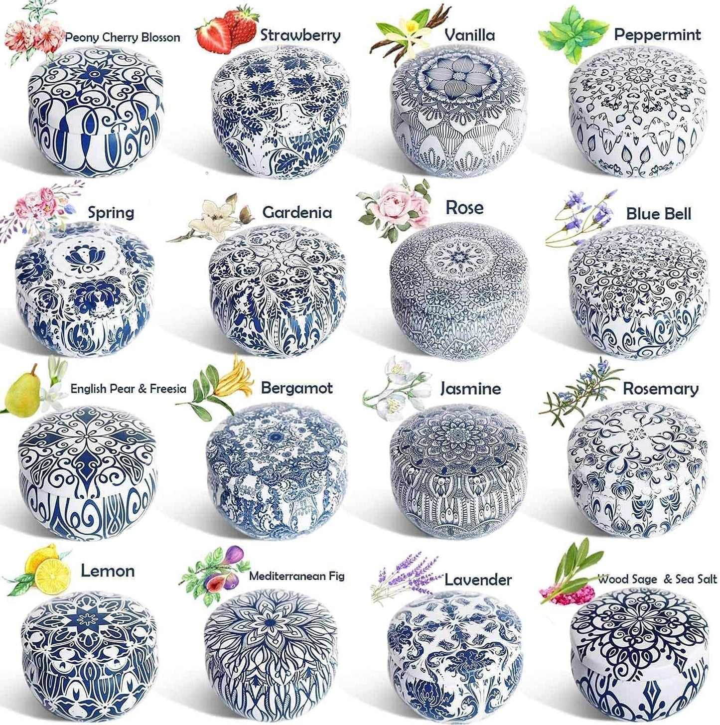 Set of 16 Scented Candles Gifts – Travel Tin Jars, 2.5 oz