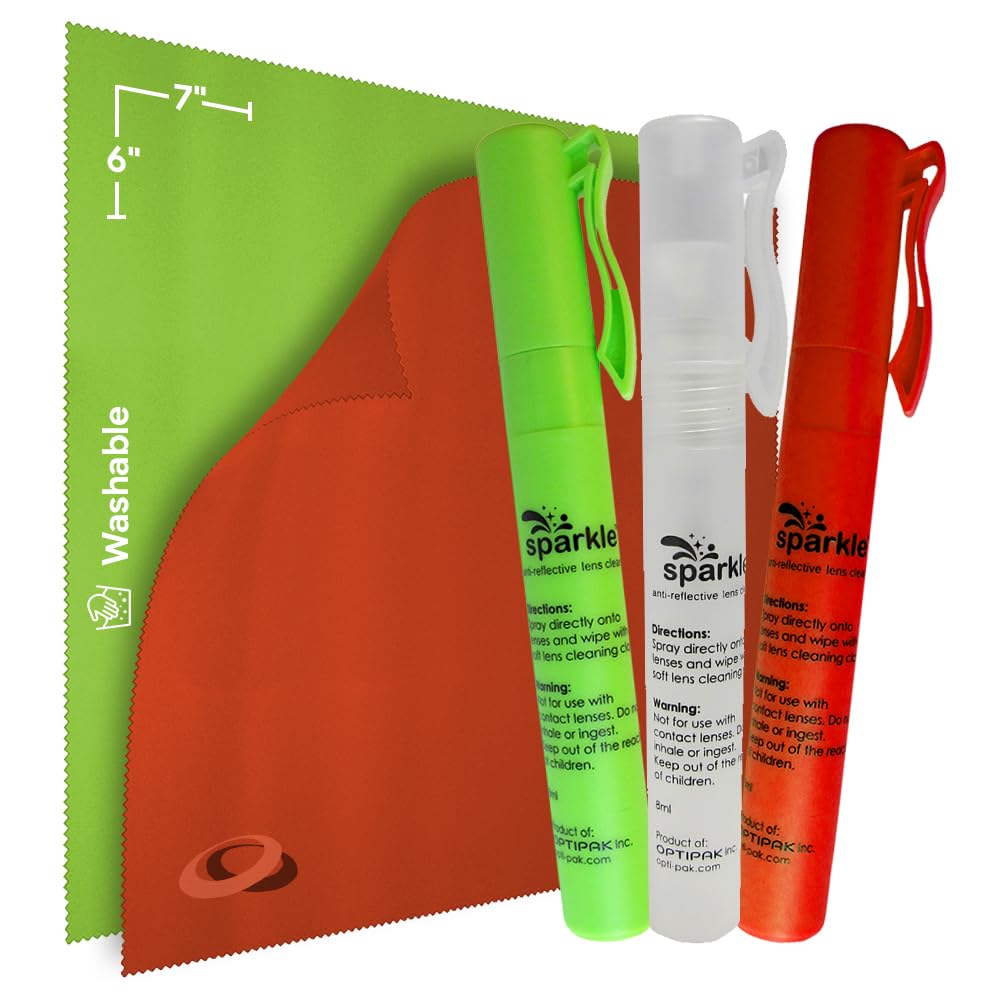 Sparkle Anti-Reflective Safe Pen Lens Cleaner Kit – 3 x 0.3oz Sprays + 2 Microfiber Cloths