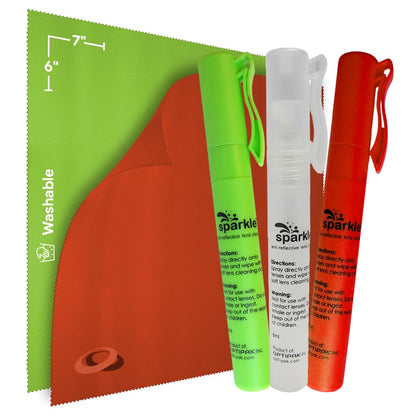 Sparkle Anti-Reflective Safe Pen Lens Cleaner Kit – 3 x 0.3oz Sprays + 2 Microfiber Cloths