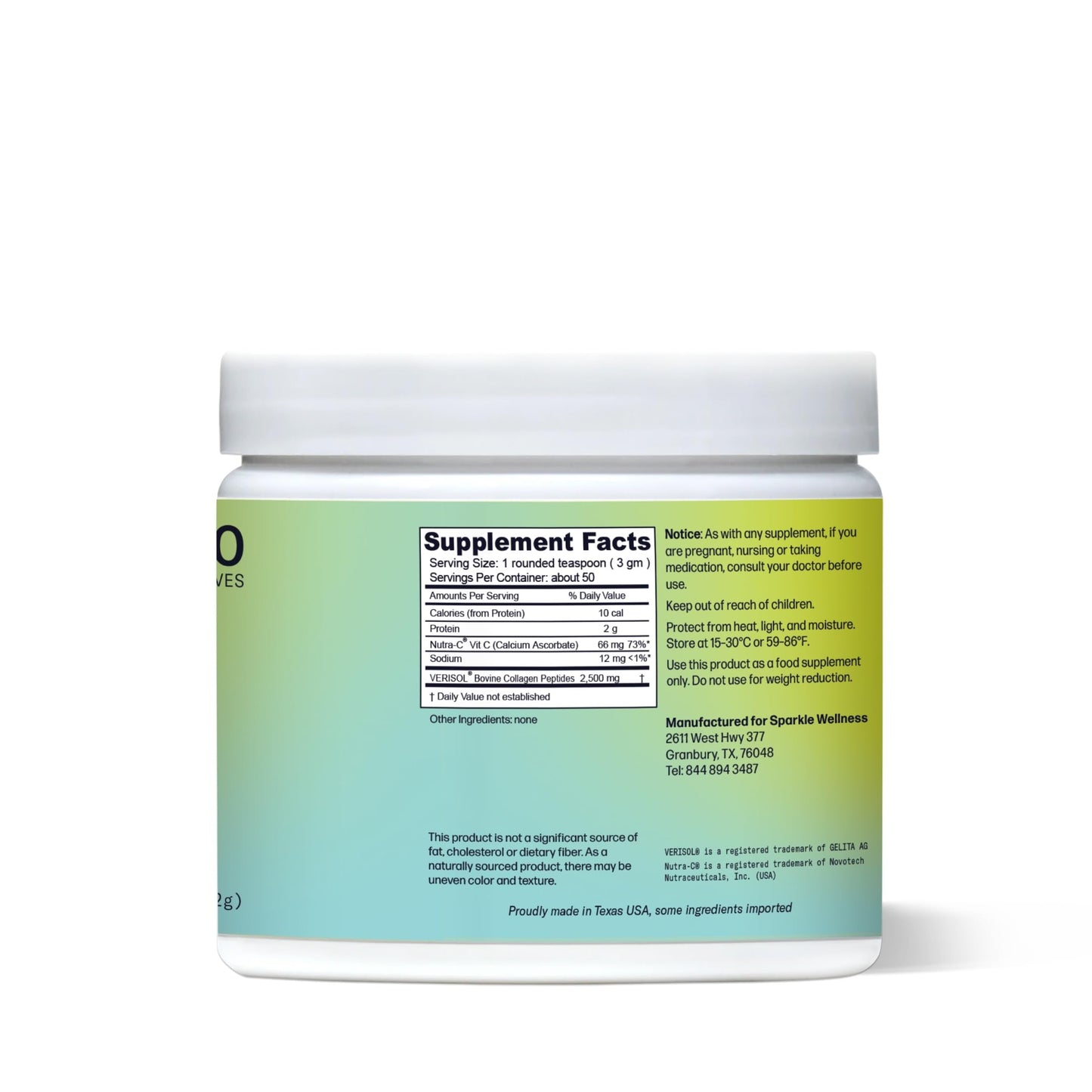 Sparkle Wellness VERISOL Collagen Peptides | Vitamin C Skin, Hair & Nails Support | 50 Serves (No Flavor)