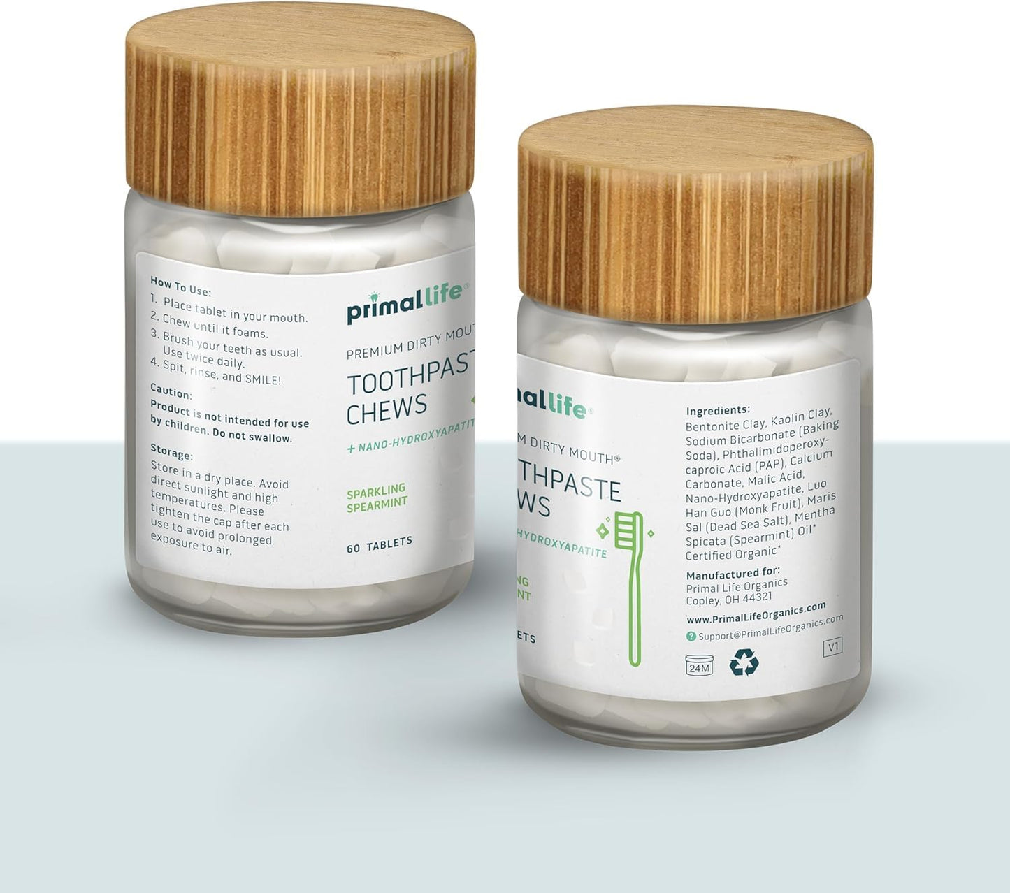 Primal Life Organics Dirty Mouth Chews – Nano-Hydroxyapatite Whitening (60 ct, Sparkling Spearmint)