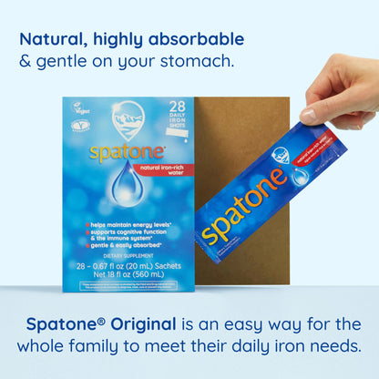 Spatone Natural Liquid Iron Supplement for Women, Men & Kids 4+ | 5 mg per 20 mL Sachet