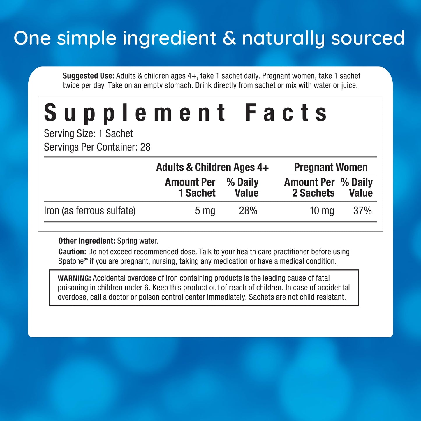 Spatone Natural Liquid Iron Supplement for Women, Men & Kids 4+ | 5 mg per 20 mL Sachet