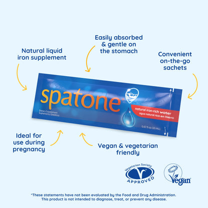 Spatone Natural Liquid Iron Supplement for Women, Men & Kids 4+ | 5 mg per 20 mL Sachet