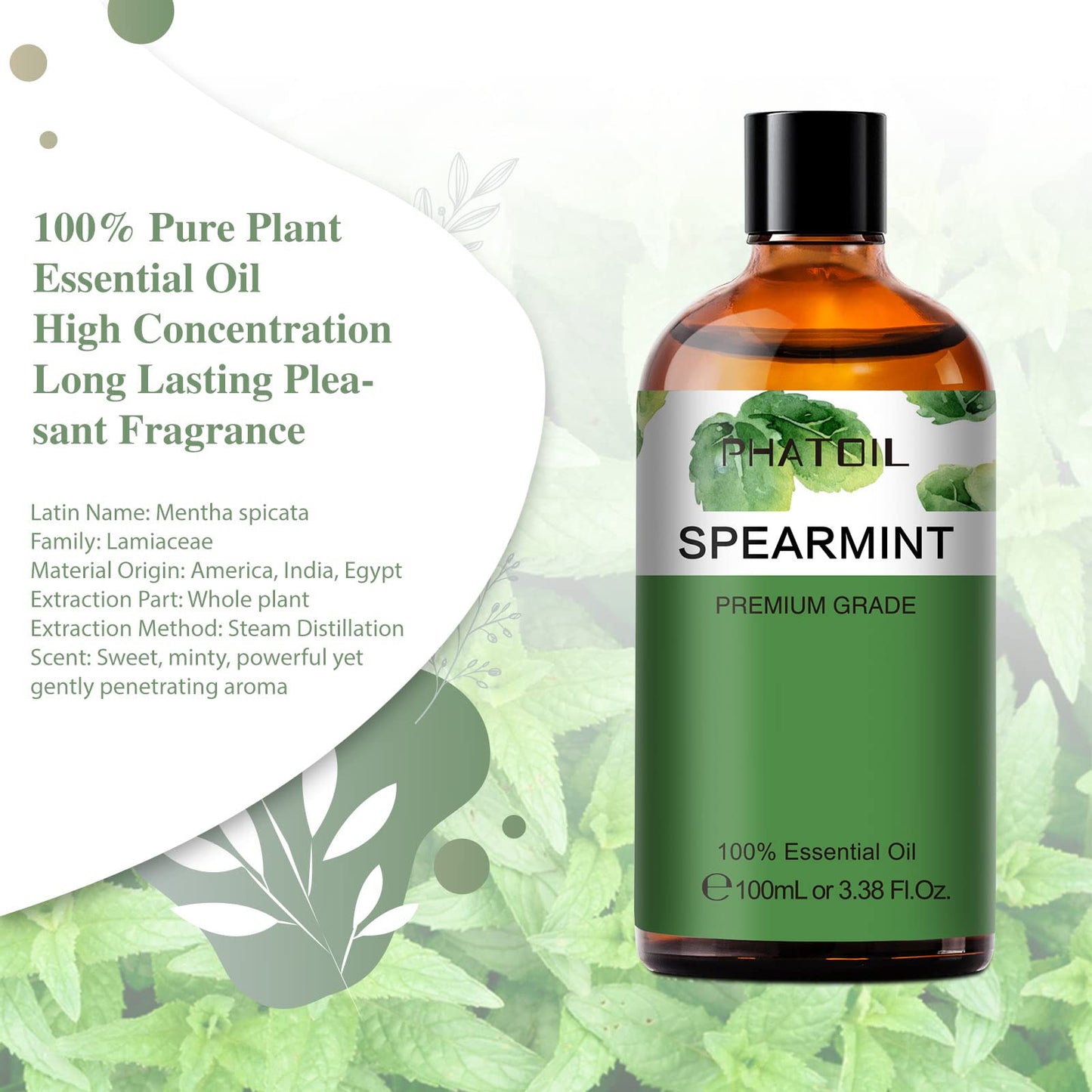 Spearmint Essential Oil 100ml | PHATOIL Pure Aromatherapy for Diffuser, DIY Crafts