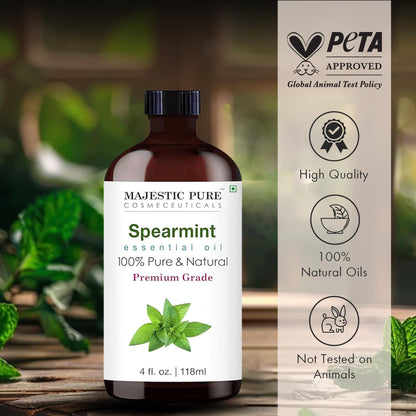 Majestic Pure Spearmint Essential Oil - 4 Fl Oz (Glass Dropper) - 100% Pure & Natural