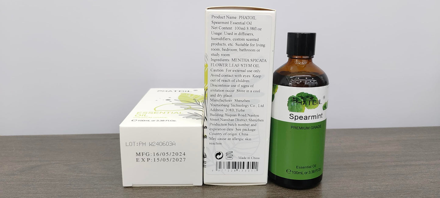 Spearmint Essential Oil 100ml | PHATOIL Pure Aromatherapy for Diffuser, DIY Crafts